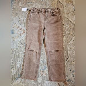 NWT Cleo + Wolf Women's Brown Distressed Jeans Sz 30 X 27 High Rise Straight